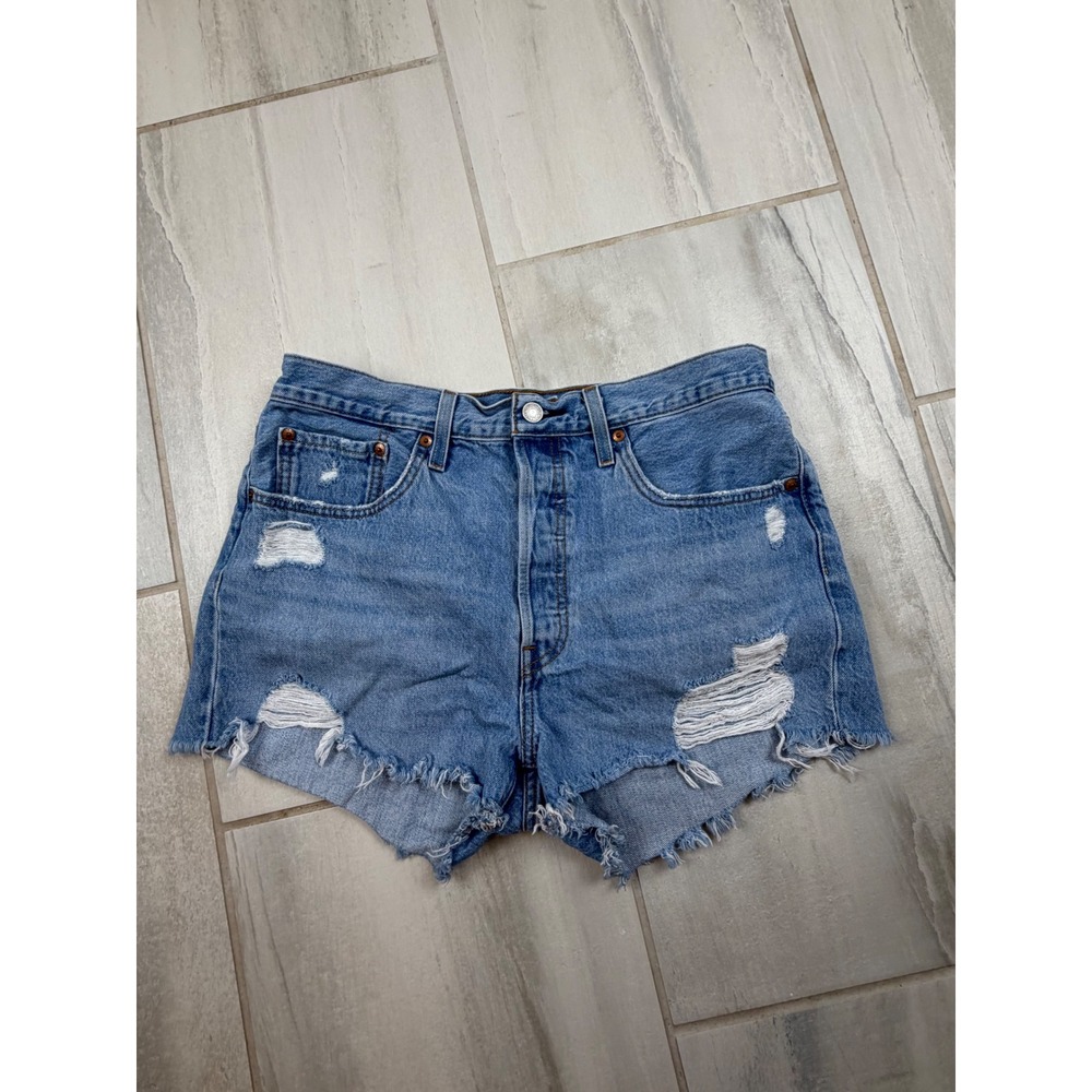Levis 501 Original Distressed‎ Denim Shorts Medium Wash High Rise W31 56327-0193